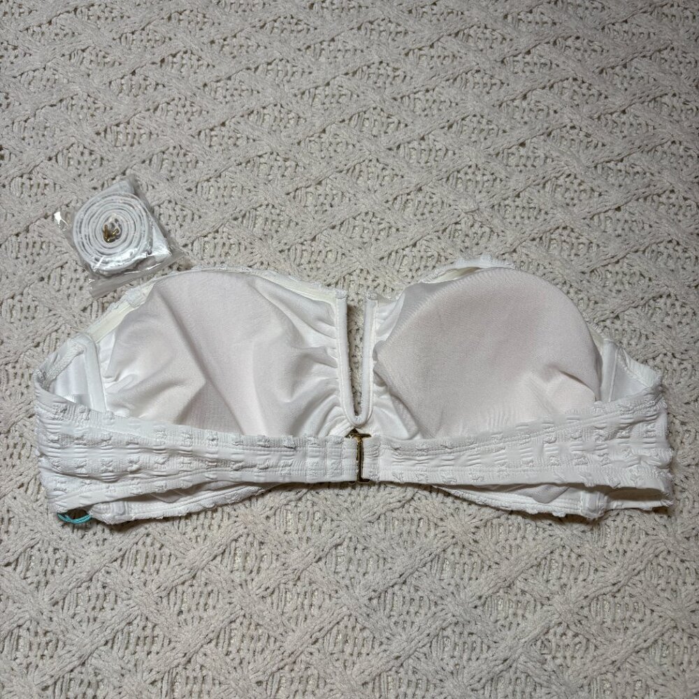 NWT Kona Sol White Textured Bandeau Bikini Top Strap Optional –‎ Women’s XL - Picture 5 of 5